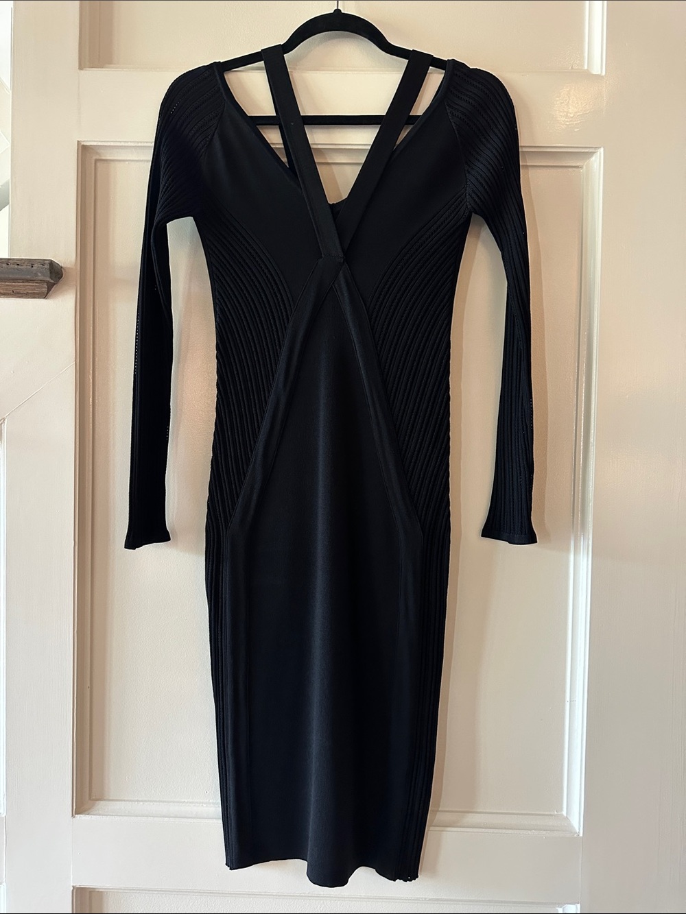 Versace Collection Black Long-Sleeve Strappy-Back Midi Dress